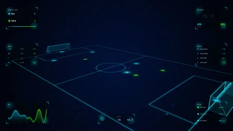 4K Soccer Analytics HUD Goal Kick Strategic Long Pass Possession Flow Loop Video stock 335269394