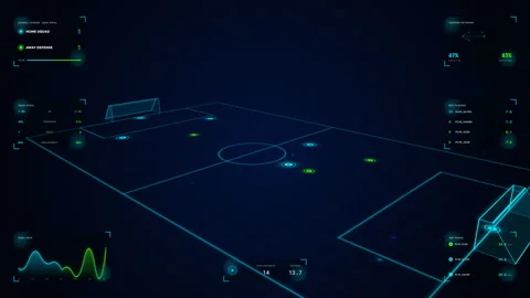 4K Soccer Analytics HUD Goal Kick Strategic Long Pass Possession Flow Loop Stock Footage 335274604