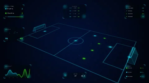 4K Soccer Analytics HUD Offside Trap Defensive Line Scanning Telemetry Loop Video stock 335268149