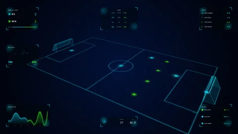 4K Soccer Analytics HUD Offside Trap Defensive Line Scanning Telemetry Loop Video stock 335268718