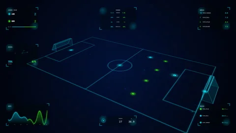 4K Soccer Analytics HUD Offside Trap Defensive Line Scanning Telemetry Loop Stock Footage 335271313
