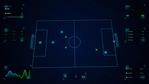 4K Soccer Analytics HUD Rapid Counter-Attack Spatial Passing Network Matrix Loop Video stock 335268719