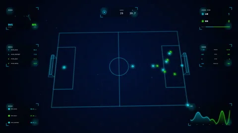 4K Soccer Analytics HUD Set-Piece Corner Kick Ballistic Trajectory Loop Stock Footage 335271143
