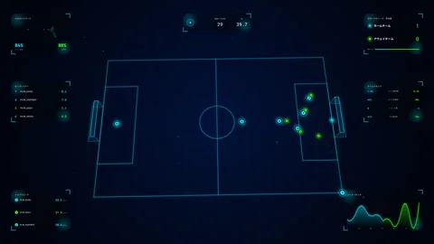 4K Soccer Analytics HUD Set-Piece Corner Kick Ballistic Trajectory Loop Stock Footage 335274675