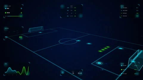 4K Soccer Analytics HUD Strategic Free Kick Curved Shot Vector Analysis Loop Stock Footage 335268313