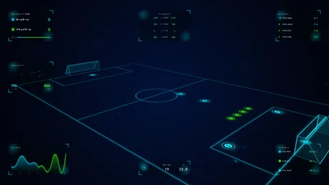 4K Soccer Analytics HUD Strategic Free Kick Curved Shot Vector Analysis Loop Stock Footage 335274677