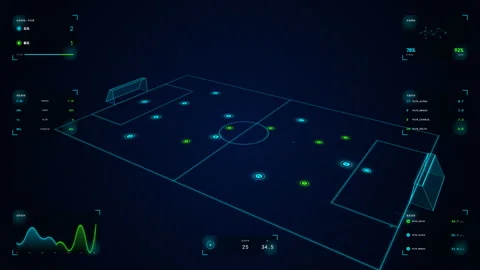 4K Soccer Analytics HUD Tactical Football Team Build-Up Play Analytics Loop Video stock 335269415