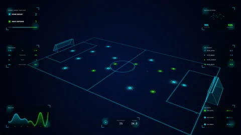 4K Soccer Analytics HUD Tactical Football Team Build-Up Play Analytics Loop Stock Footage 335274012