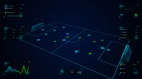 4K Soccer Analytics HUD Tactical Football Team Build-Up Play Analytics Loop Stock Footage 335274645