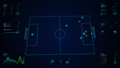 4K Soccer Analytics HUD Wing Play Cross and Header Ballistic Arc Overlay Loop Stock Footage 335267736