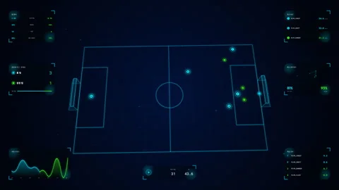 4K Soccer Analytics HUD Wing Play Cross and Header Ballistic Arc Overlay Loop Video stock 335268741
