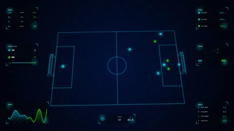 4K Soccer Analytics HUD Wing Play Cross and Header Ballistic Arc Overlay Loop Stock Footage 335271346