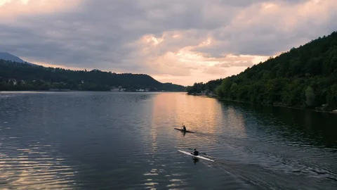 4K Sofia Bulgaria Lake Iskar Reservoir at Sunset Kayak In Water Video stock 122461046