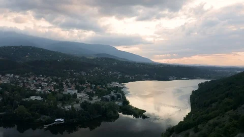 4K SOFIA BULGARIA Lake at Sunset Twilight Drone View Stock Footage 122460801