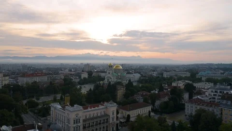 4K SOFIA BULGARIA St. Alexander Nevsky Cathedral Morning Sunrise Drone View Stock Footage 122462546