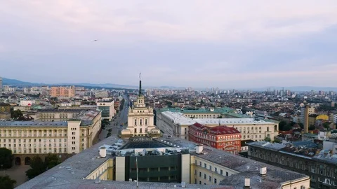 4K Sofia Bulgaria at Sunset Drone Aerial Largo Indepence Square Parliament 스톡 동영상 122461841
