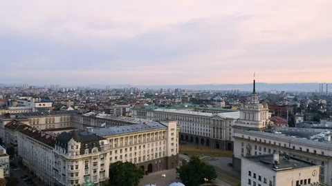4K Sofia City Bulgarian Flag Largo Square Party House St George Rotunda Drone Stock-Footage 122461269