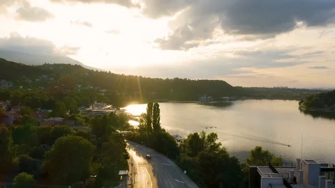 4K Sofia Drone Aerial Sunset Lake River Iskar Bulgaria Video stock 122460176