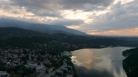 4K Sofia Lake Bulgaria Iskar Reservoir at Sunrise Dawn Helicopter View Stock Footage 122460590