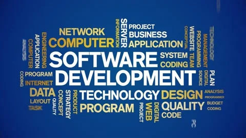 4k Software Development Animated Tag Word Cloud,Text Animation seamless loop. Stock Footage 151817614