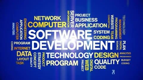 4k Software Development Animated Tag Word Cloud,Text Animation seamless loop. Stock Footage 151817647