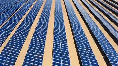 4K. Solar battery rows under sunrays. Aerial view 스톡 동영상 122554852