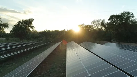 4K Solar Panel Farm Field Renewable Energy Sunset Aerial Stock Footage 94594328