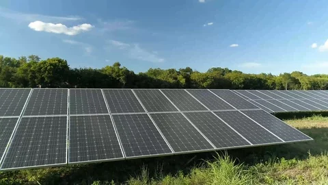 4K Solar Panels Producing Clean Renewable Energy Aerial Stock Footage 94554874
