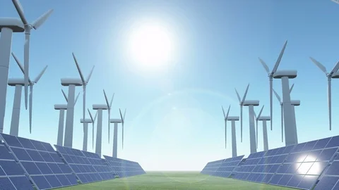 4k Solar panels &amp; Wind power,green free clear energy. Stock Footage 73814530