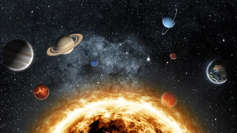 4k The Solar System and Outer Space, Solar slowly rotating in space Stock Footage 123183238