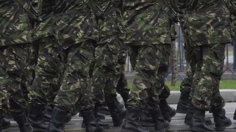 4K Soldier regiment marching in formation rifle armed courageous man in war time Stock Footage 70545103