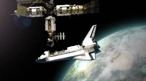 4K Space Shuttle Docks with Space Station 4148 Stock Footage 36336334
