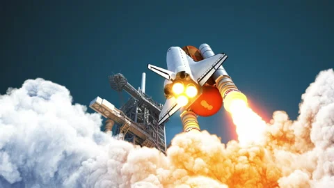 4K. Space Shuttle Takes Off. Slow Motion. Stock Footage