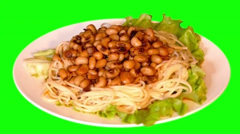 4k spaghetti with beans in tomato sauce on plate Stock Footage 49758491