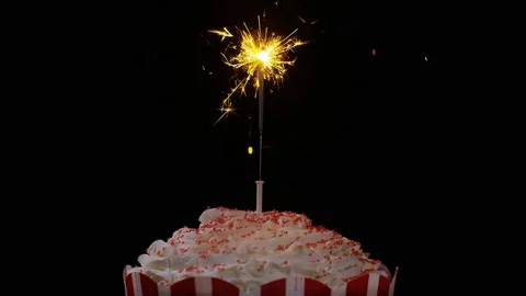 4K Sparkler burning until it dies out on a large cupcake Stock Footage 70130059