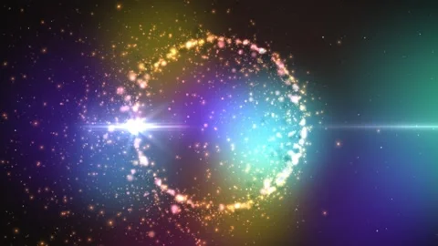 4k Sparkling Nebula Particles Emitting Ring Space Motion Background Stock Footage 302404333