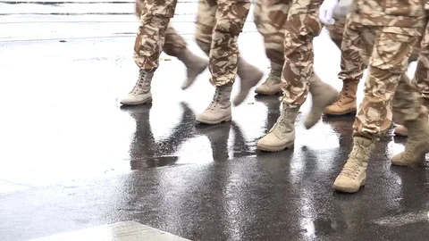 4K Special forces soldier prepare for conflict boots walk navy defense battle  Stock Footage 70543750