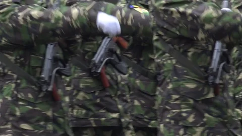 4K Special forces soldier rows walk by day regiment marching at national parade Stock Footage 78781303
