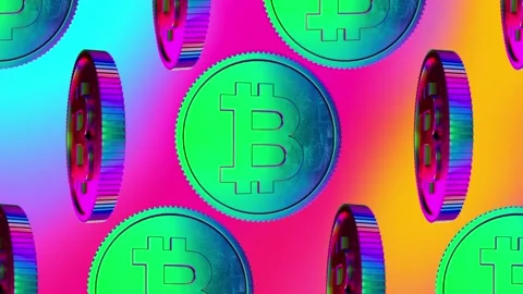 4k Spinning Colored Bitcoin Loop Video stock 146036552