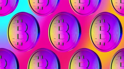4k Spinning Colored Bitcoin Loop Video stock 146036583