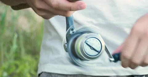 4K - Spinning reel. Close-up Stock Footage 60032689