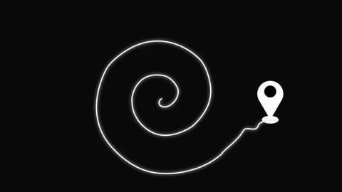 4K Spiral Route with Map Pin on a black background. Stock Footage 344874039