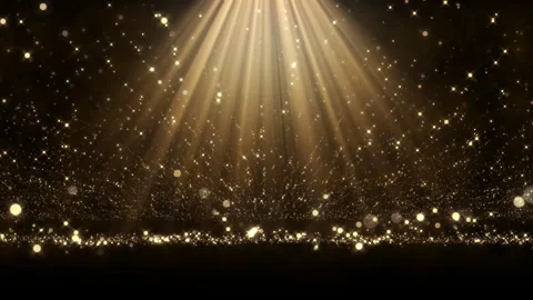 4K Spotlight with flying particles. Gold color rays. Empty scene with light Stock Footage 256975656