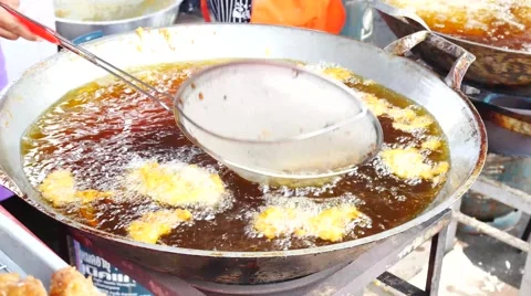 4K spring roll and all deep fried in pan with hot oil at chinese restaurant i 스톡 동영상 68342121