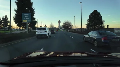 4K stabilized smooth driving footage from drivers pov. entering PDX airport Video stock 326640480