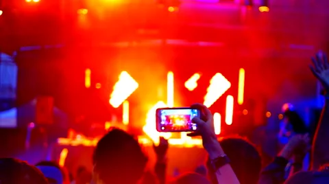 4K Stable View of Mobile Phone Held in Crowd, Live Music Festival, Happy People Stock Footage 68102965
