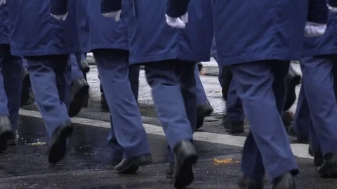 4K Staff formation walk march teamwork in war conflict general rank discipline Stock Footage 70543745