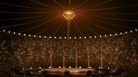 4K Stage Podium background arch. blinking light gold bokeh, spotlight. Podium li Stock Footage 341906781