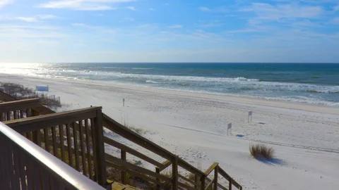 4K Stairs Leading to Empty White Sandy Beach Stock Footage 109229054