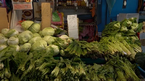 4K, Stall with pile of fresh vegetables, lettuce and others organic food-Dan Stock Footage 104402533
